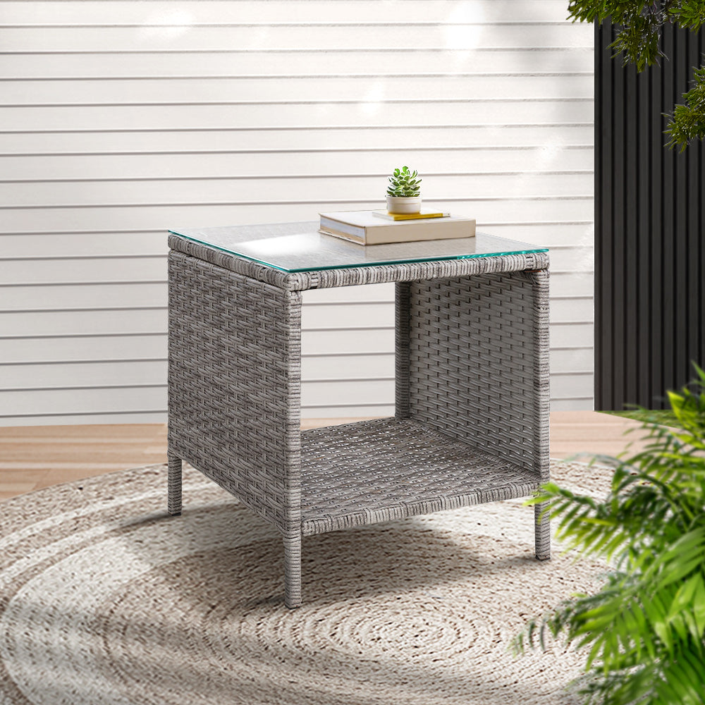 Gardeon Side Table Coffee Patio Outdoor Furniture Rattan Desk Indoor Garden Grey - image8