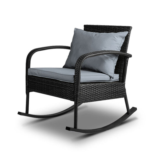 Outdoor Furniture Rocking Chair Wicker Garden Patio Lounge Setting Black - image1