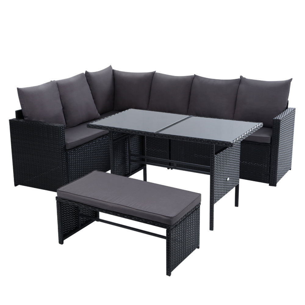 Outdoor Furniture Dining Setting Sofa Set Lounge Wicker 8 Seater Black - image1
