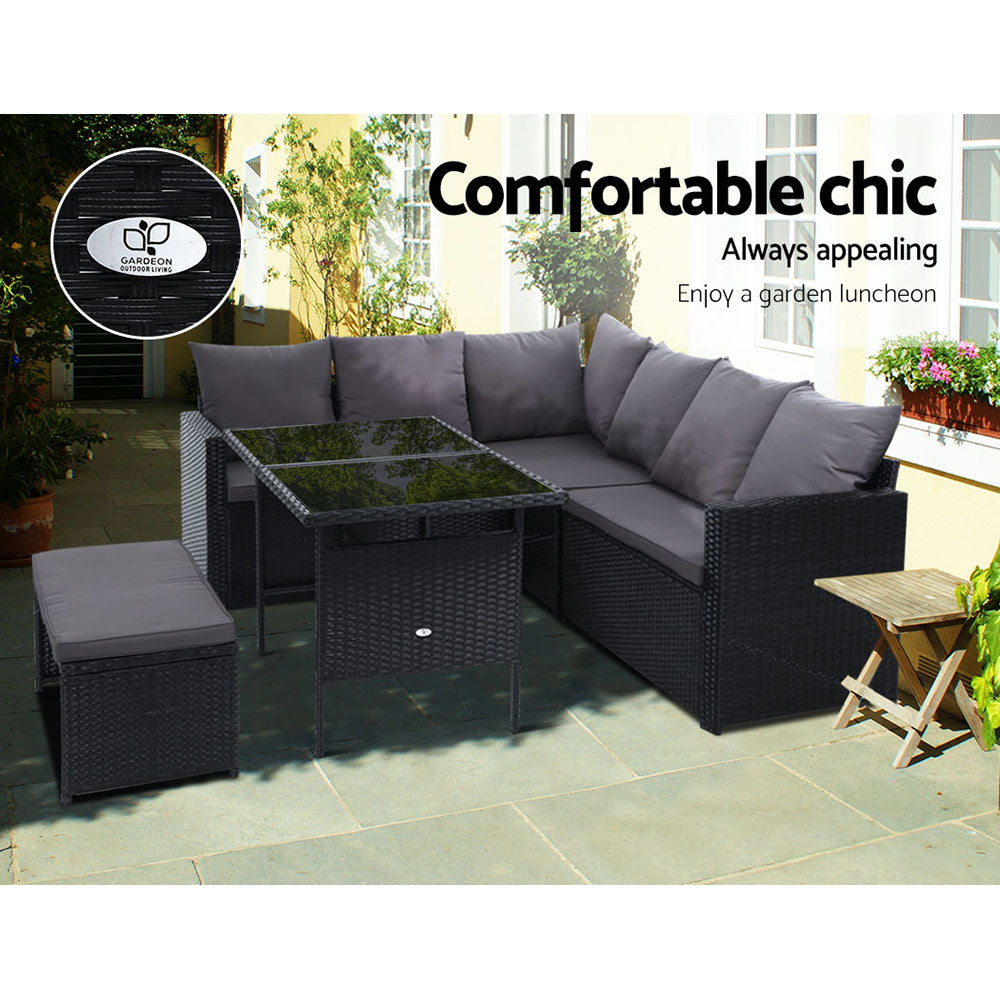 Outdoor Furniture Dining Setting Sofa Set Lounge Wicker 8 Seater Black - image3