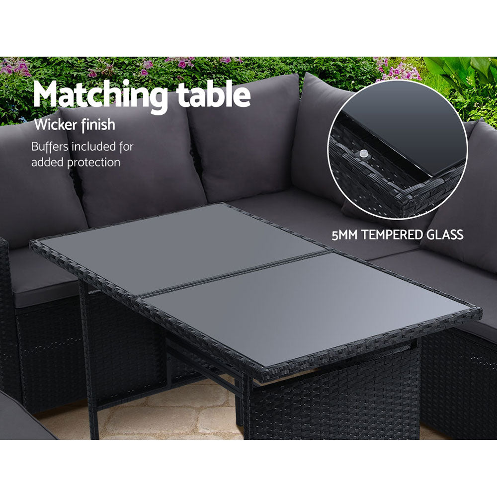 Outdoor Furniture Dining Setting Sofa Set Lounge Wicker 8 Seater Black - image4
