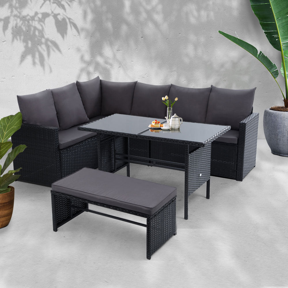 Outdoor Furniture Dining Setting Sofa Set Lounge Wicker 8 Seater Black - image7