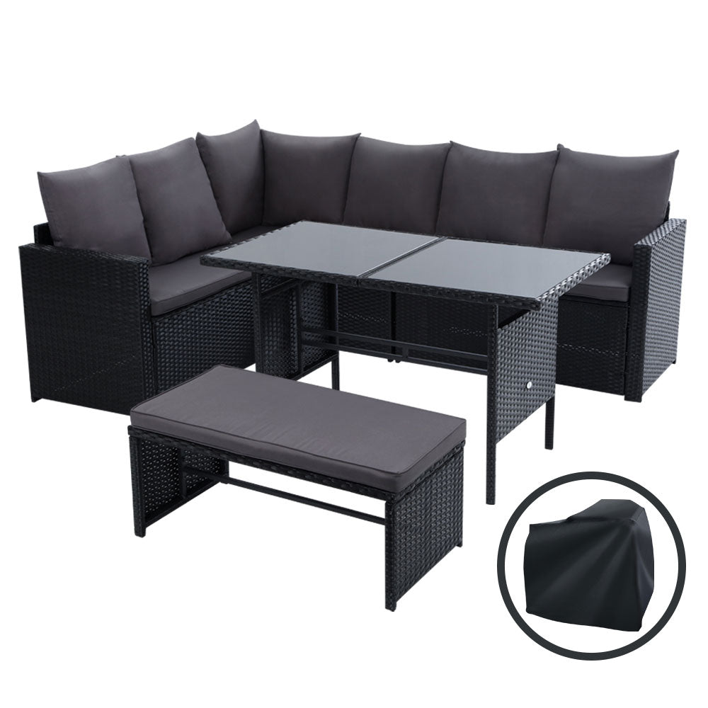 Outdoor Furniture Dining Setting Sofa Set Wicker 8 Seater Storage Cover Black - image1
