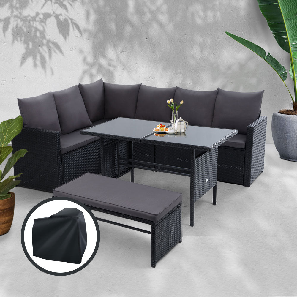 Outdoor Furniture Dining Setting Sofa Set Wicker 8 Seater Storage Cover Black - image7