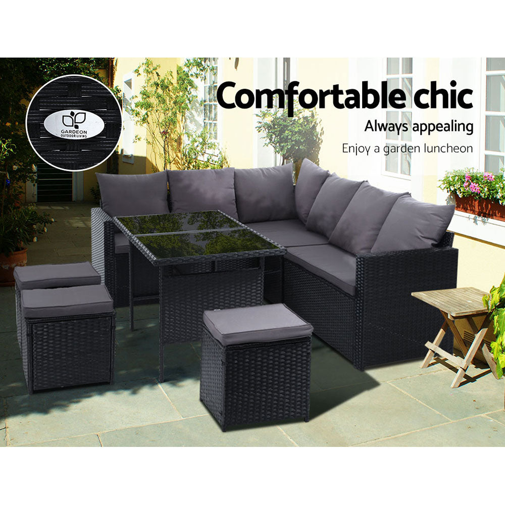 Outdoor Furniture Dining Setting Sofa Set Lounge Wicker 9 Seater Black - image3