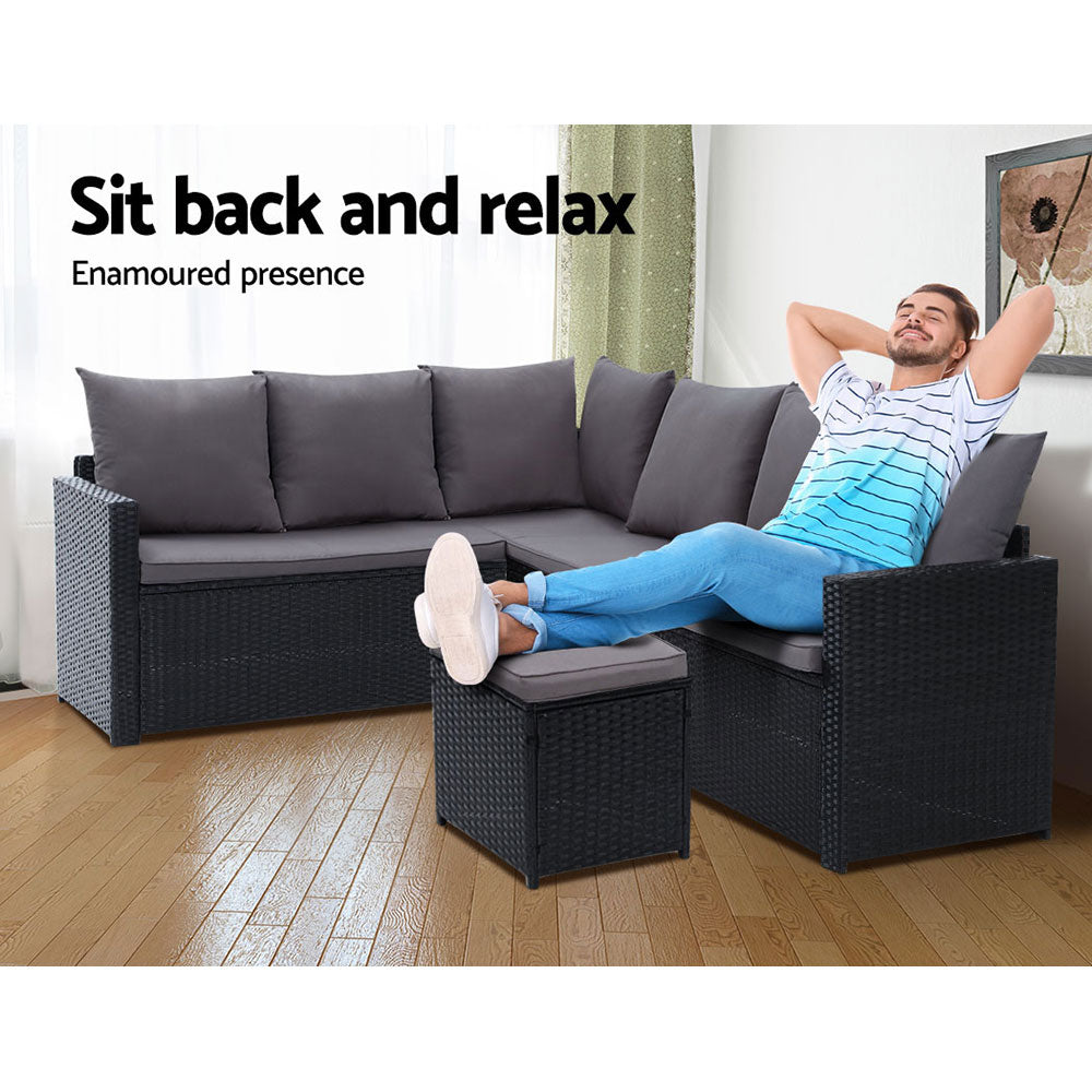 Outdoor Furniture Dining Setting Sofa Set Lounge Wicker 9 Seater Black - image4
