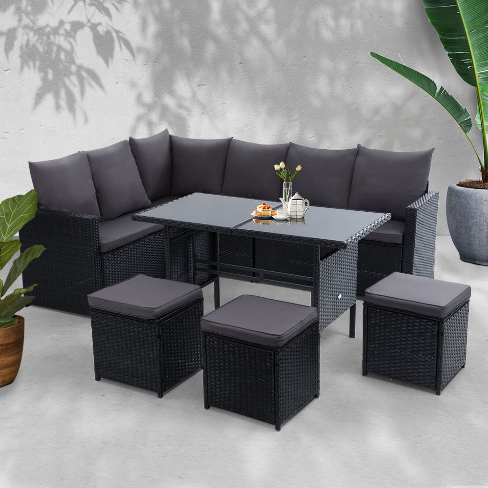 Outdoor Furniture Dining Setting Sofa Set Lounge Wicker 9 Seater Black - image7