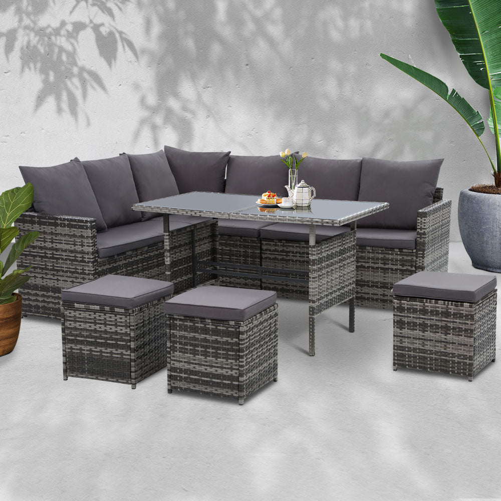 Outdoor Furniture Dining Setting Sofa Set Lounge Wicker 9 Seater Mixed Grey - image7