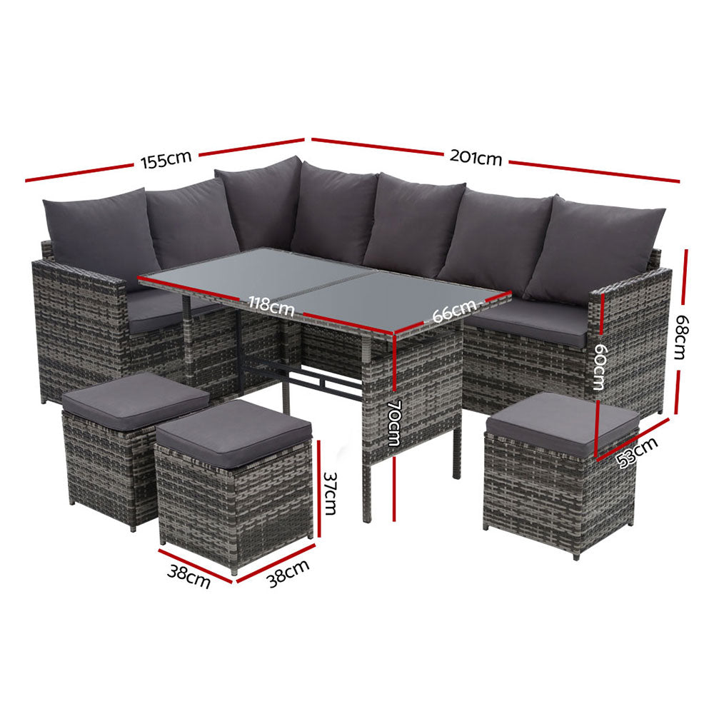 Outdoor Furniture Dining Setting Sofa Set Wicker 9 Seater Storage Cover Mixed Grey - image2