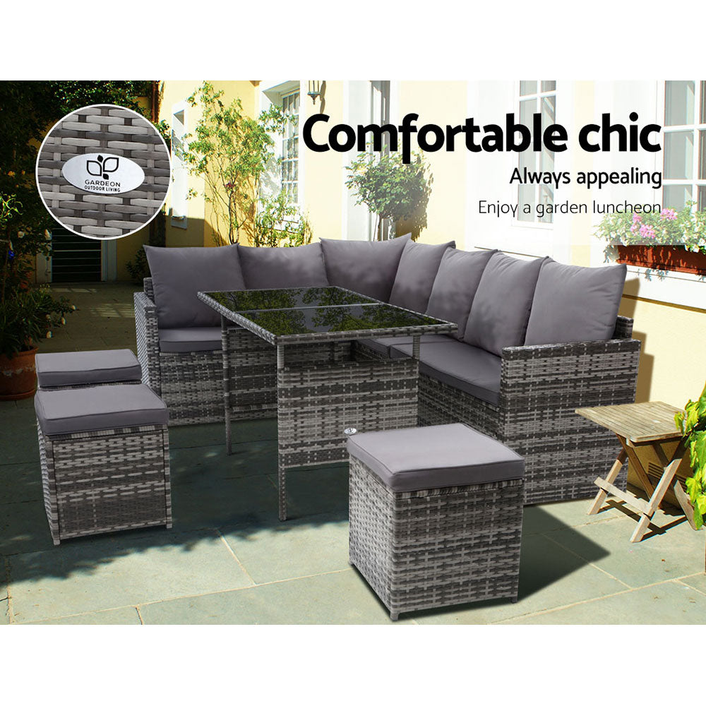 Outdoor Furniture Dining Setting Sofa Set Wicker 9 Seater Storage Cover Mixed Grey - image3