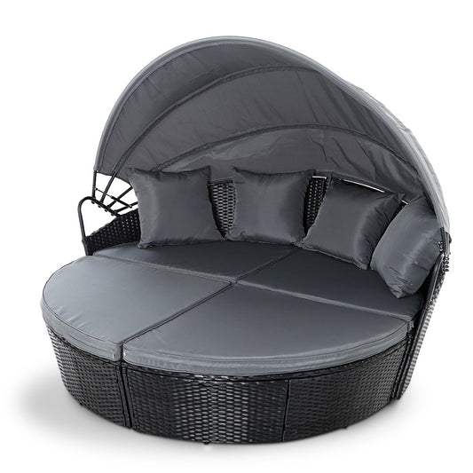 Outdoor Lounge Setting Patio Furniture Sofa Wicker Garden Rattan Set Day Bed Black - image1