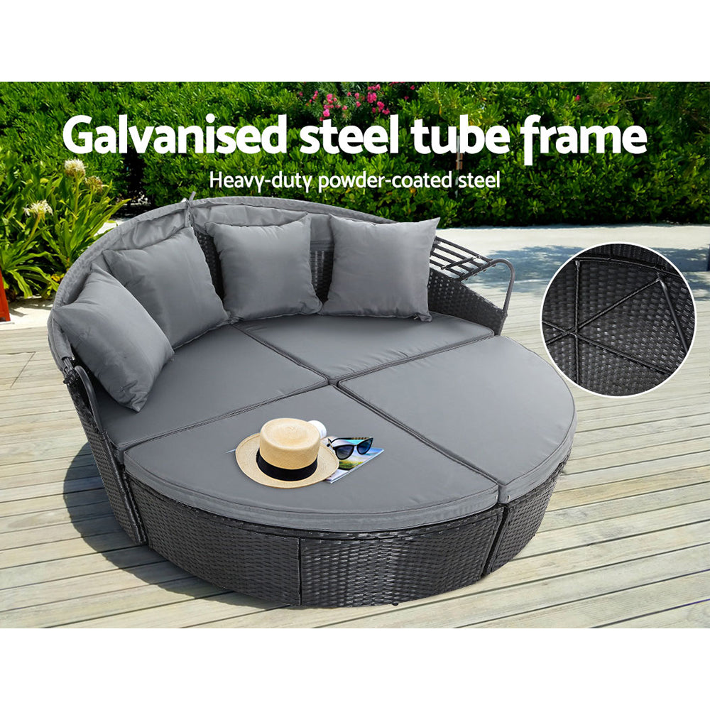 Outdoor Lounge Setting Patio Furniture Sofa Wicker Garden Rattan Set Day Bed Black - image5