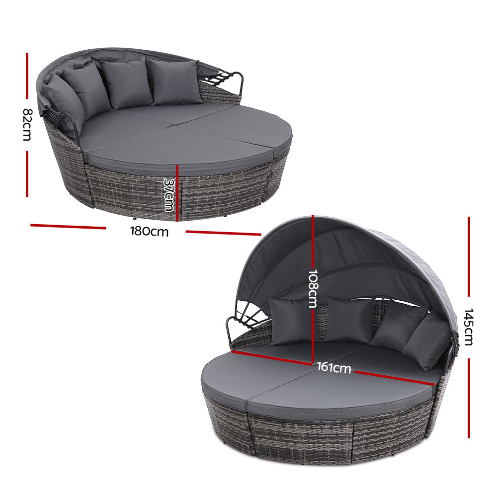 Outdoor Lounge Setting Patio Furniture Sofa Wicker Garden Rattan Set Day Bed Grey - image2