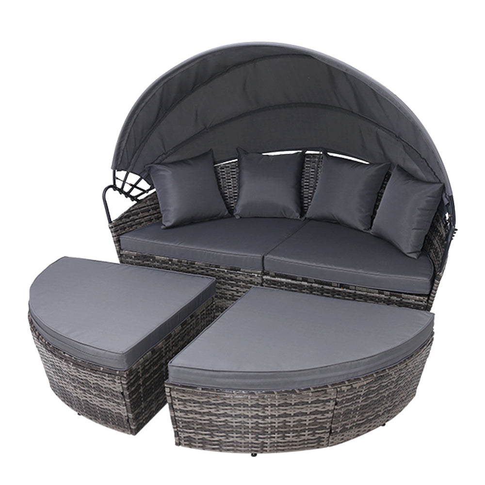 Outdoor Lounge Setting Patio Furniture Sofa Wicker Garden Rattan Set Day Bed Grey - image3