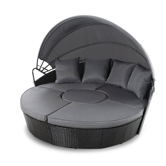 Outdoor Lounge Setting Sofa Patio Furniture Wicker Garden Rattan Set Day Bed Black - image1
