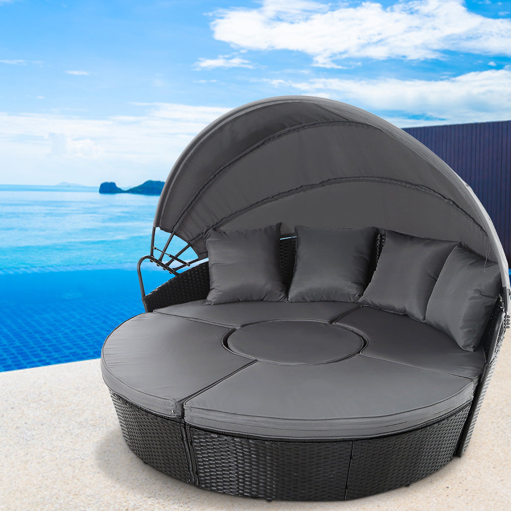 Outdoor Lounge Setting Sofa Patio Furniture Wicker Garden Rattan Set Day Bed Black - image7