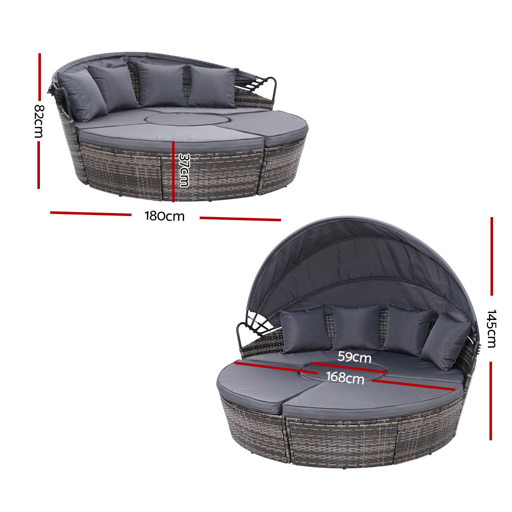 Outdoor Lounge Setting Sofa Patio Furniture Wicker Garden Rattan Set Day Bed Grey - image2