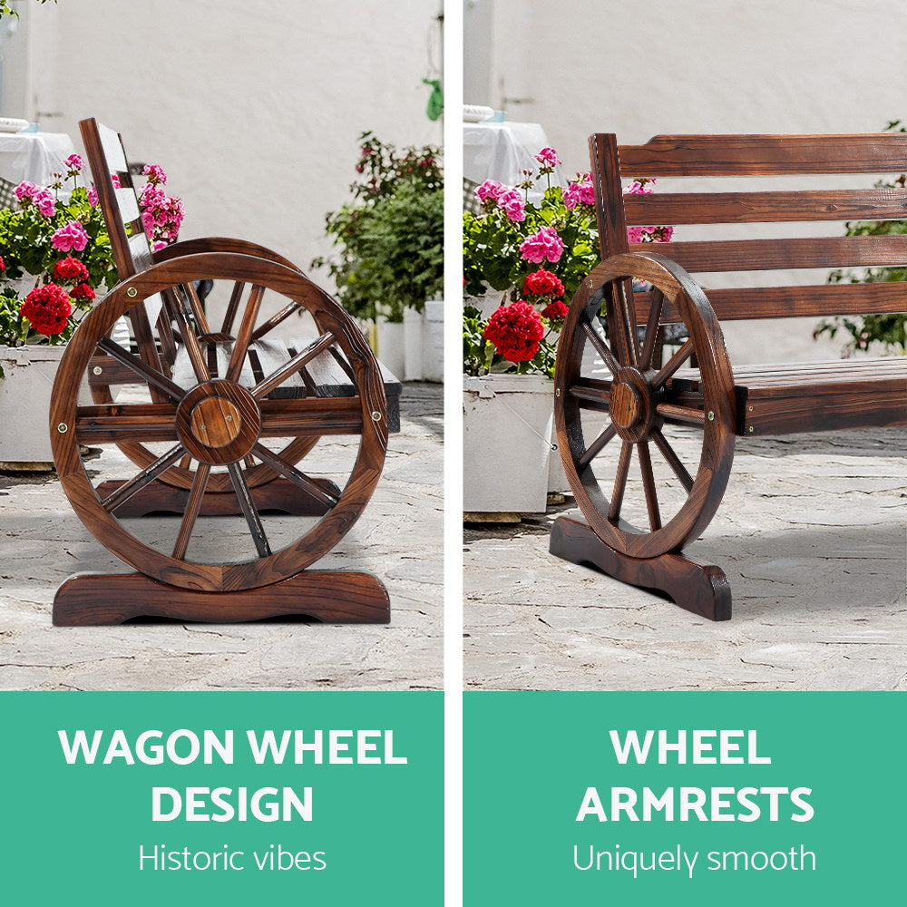 Wooden Wagon Wheel Bench - Brown - image8