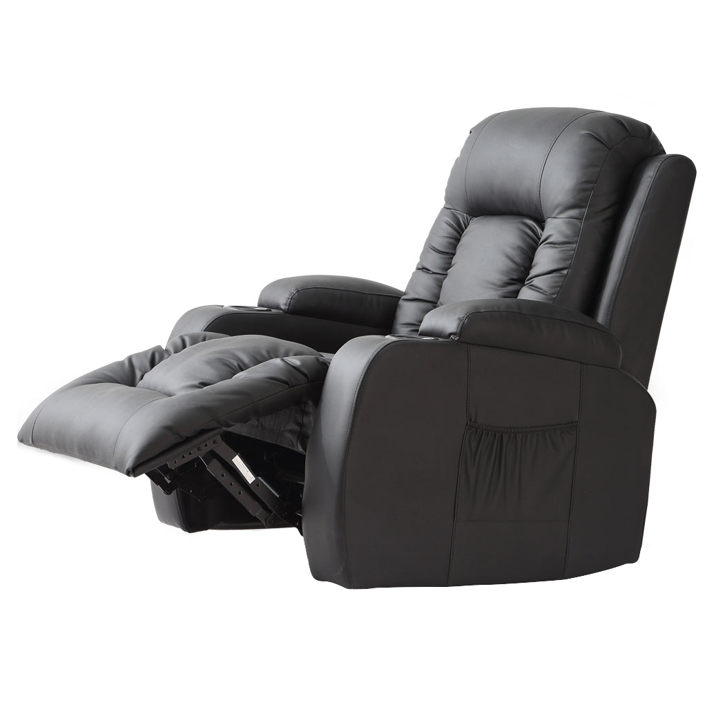 Recliner Chair Electric Massage Chairs Leather Lounge Sofa Heated Black - image2