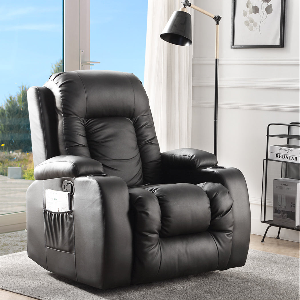 Recliner Chair Electric Massage Chairs Leather Lounge Sofa Heated Black - image7