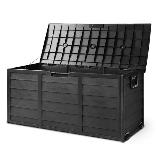 290L Outdoor Storage Box Lockable Weatherproof Garden Deck Toy Shed ALL BLACK - image1