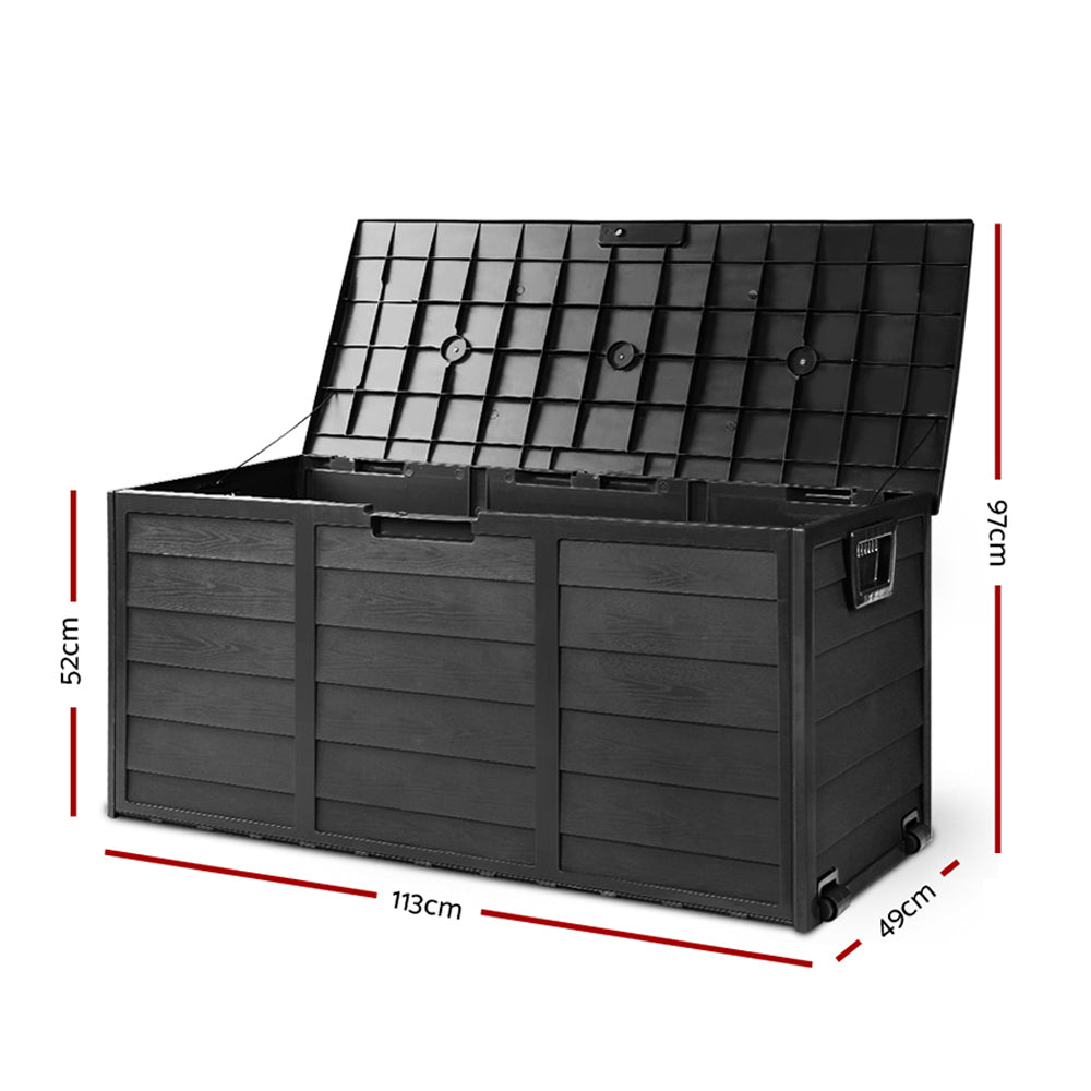 290L Outdoor Storage Box Lockable Weatherproof Garden Deck Toy Shed ALL BLACK - image2
