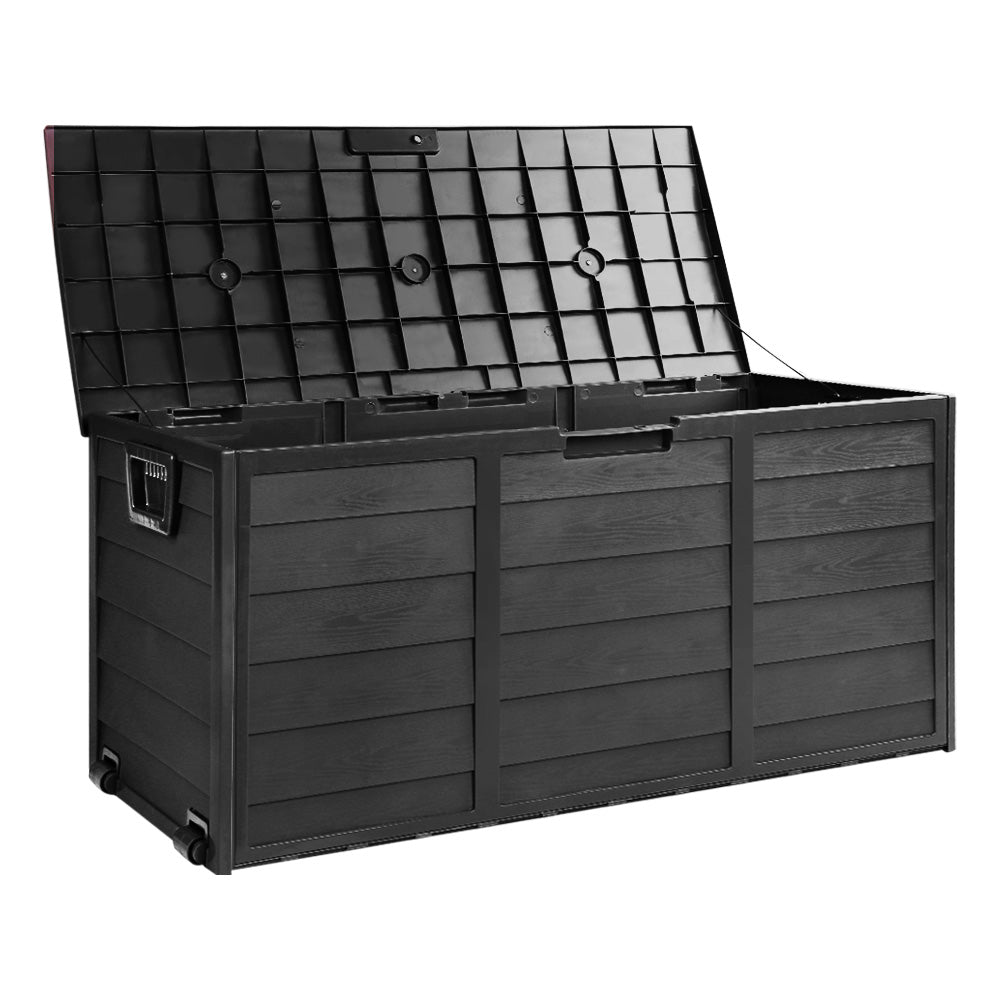 290L Outdoor Storage Box Lockable Weatherproof Garden Deck Toy Shed ALL BLACK - image3