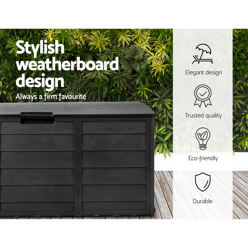 290L Outdoor Storage Box Lockable Weatherproof Garden Deck Toy Shed ALL BLACK - image4