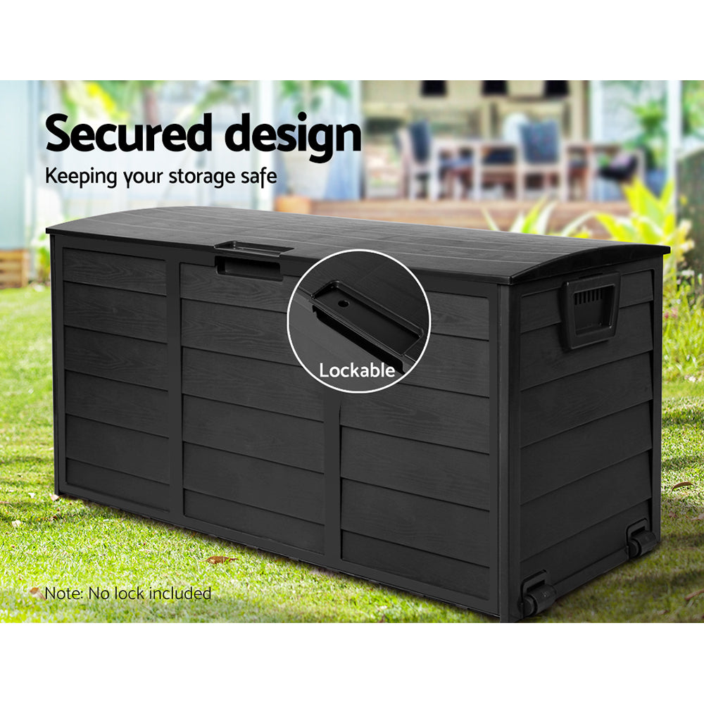 290L Outdoor Storage Box Lockable Weatherproof Garden Deck Toy Shed ALL BLACK - image6