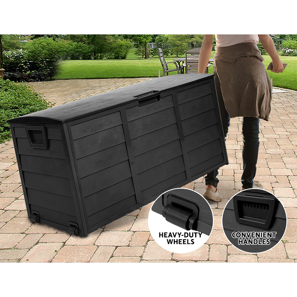 290L Outdoor Storage Box Lockable Weatherproof Garden Deck Toy Shed ALL BLACK - image7