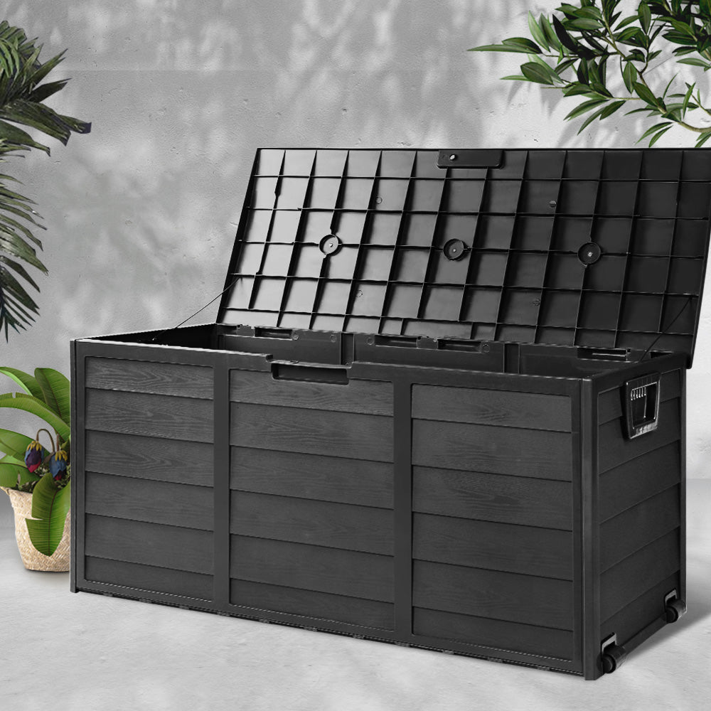 290L Outdoor Storage Box Lockable Weatherproof Garden Deck Toy Shed ALL BLACK - image8