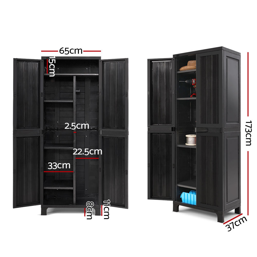 Outdoor Storage Cabinet Lockable Tall Garden Sheds Garage Adjustable Black 173CM - image2