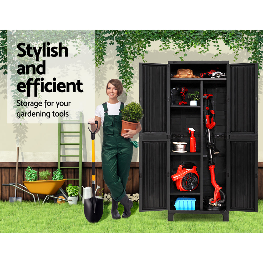 Outdoor Storage Cabinet Lockable Tall Garden Sheds Garage Adjustable Black 173CM - image4