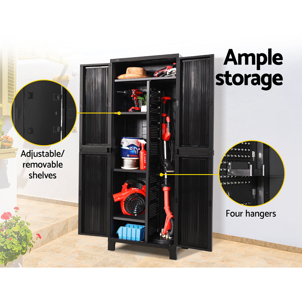 Outdoor Storage Cabinet Lockable Tall Garden Sheds Garage Adjustable Black 173CM - image5
