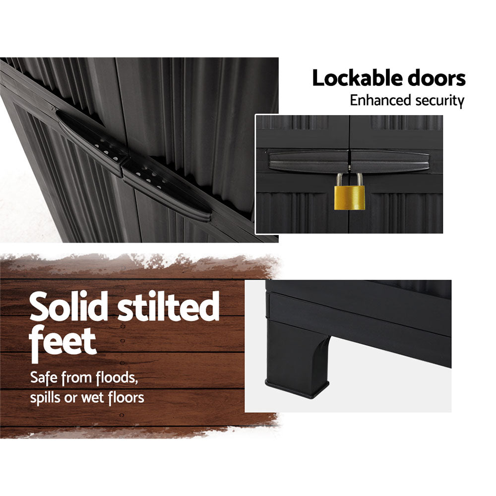 Outdoor Storage Cabinet Lockable Tall Garden Sheds Garage Adjustable Black 173CM - image6