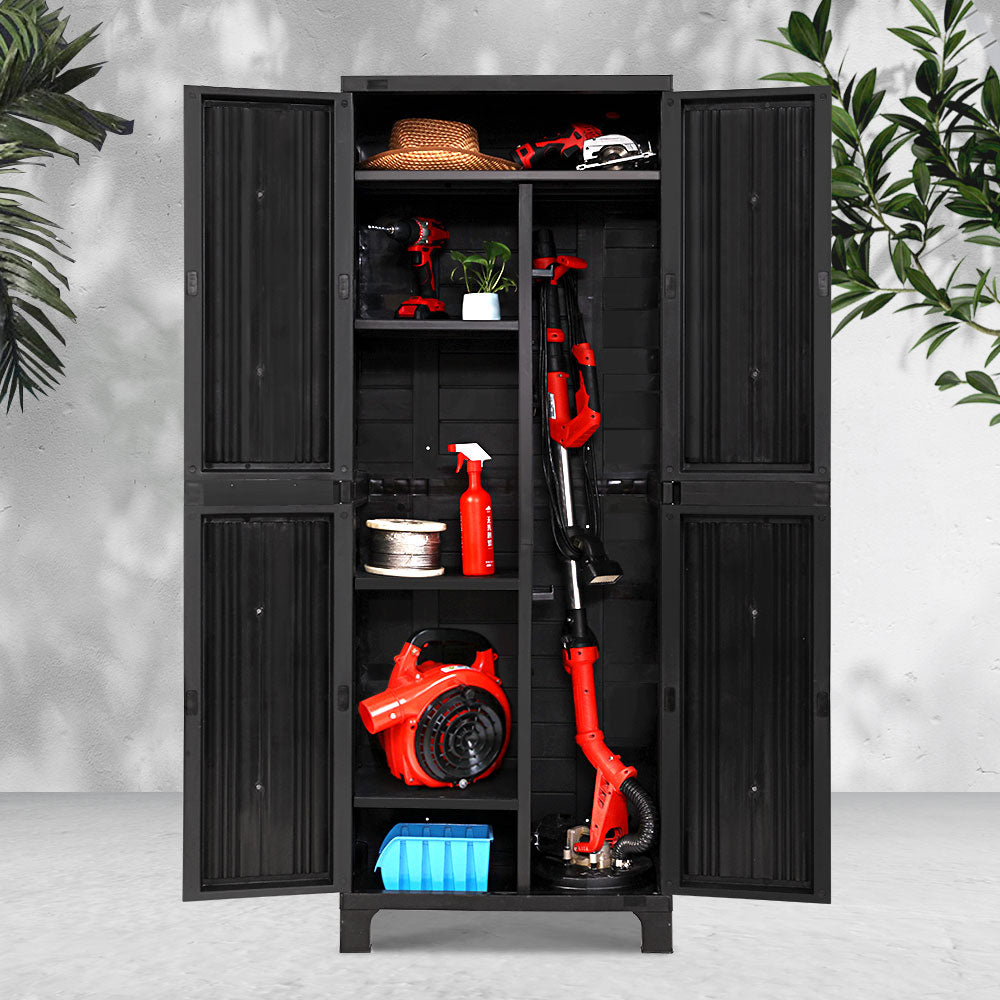 Outdoor Storage Cabinet Lockable Tall Garden Sheds Garage Adjustable Black 173CM - image7