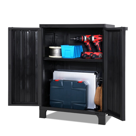 Gardeon Outdoor Storage Cabinet Cupboard Lockable Garden Sheds Adjustable Black - image1