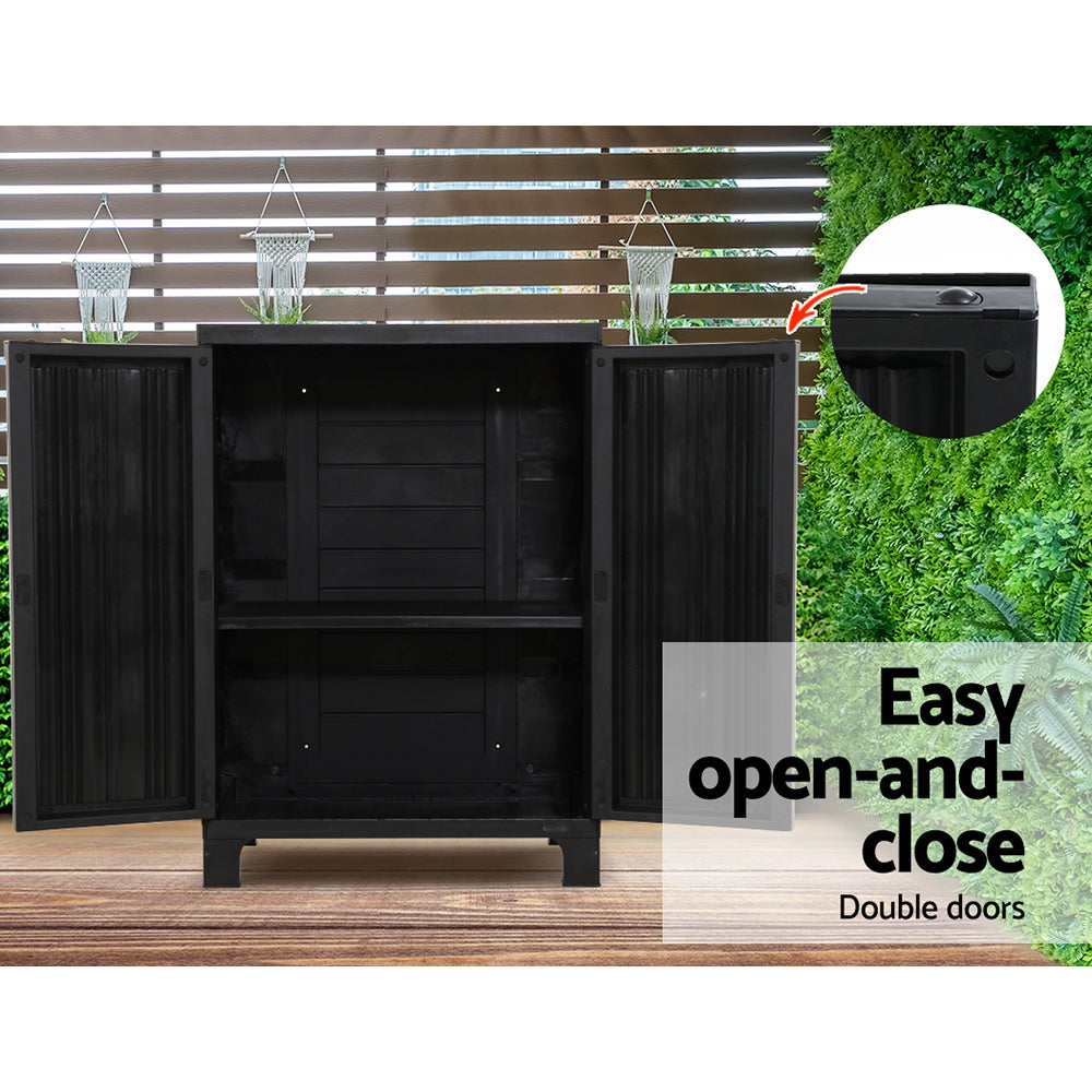 Gardeon Outdoor Storage Cabinet Cupboard Lockable Garden Sheds Adjustable Black - image4