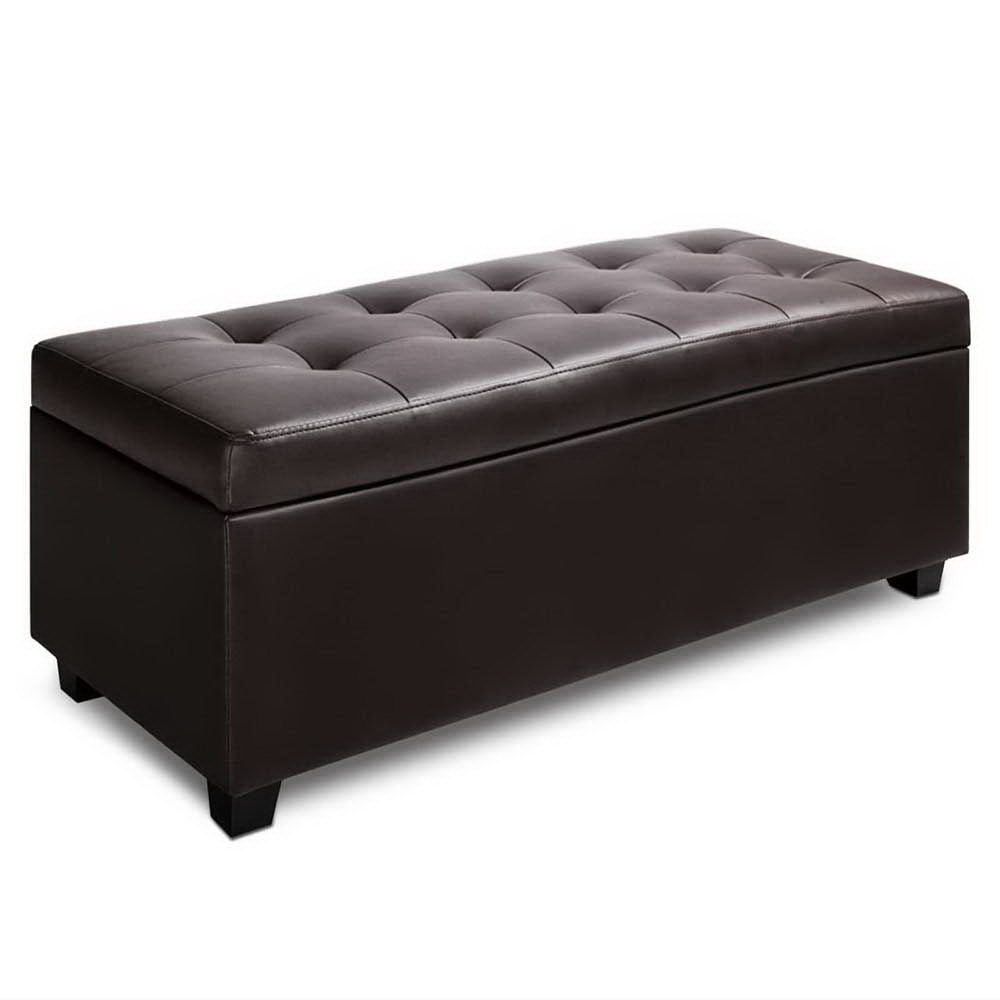 PU Leather Storage Ottoman - Brown - image1