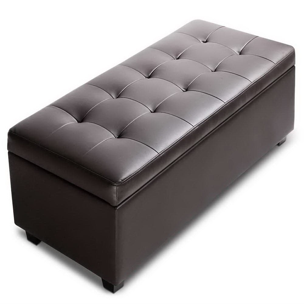 PU Leather Storage Ottoman - Brown - image4