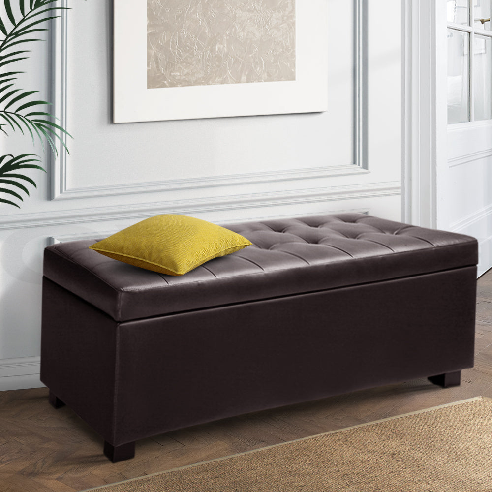 PU Leather Storage Ottoman - Brown - image8