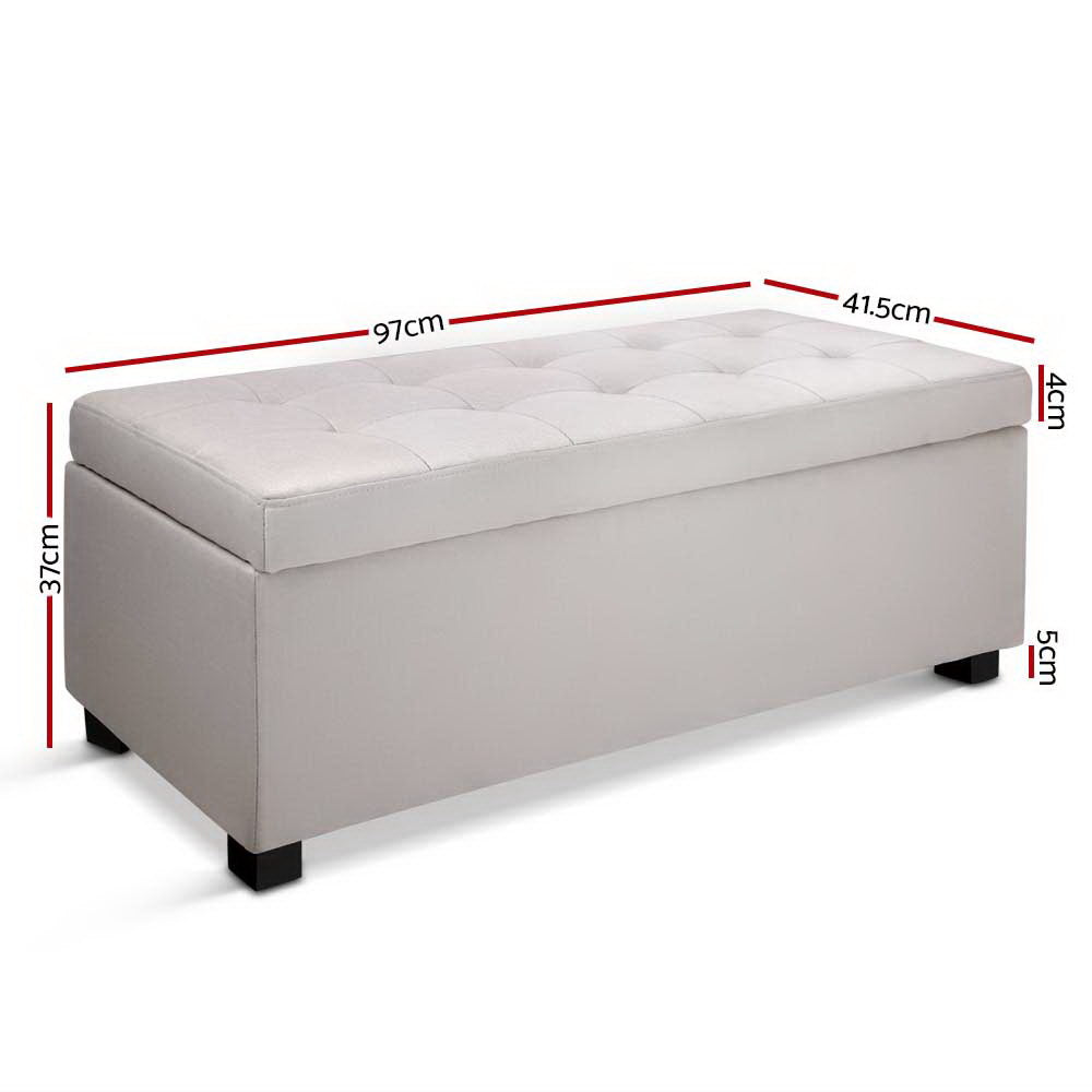 Large Fabric Storage Ottoman - Beige - image2