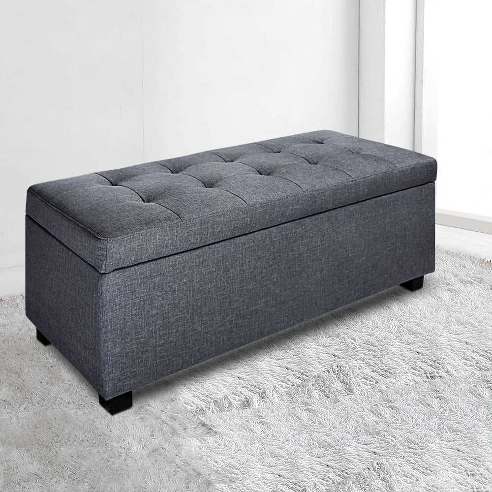 Large Fabric Storage Ottoman - Grey - image7