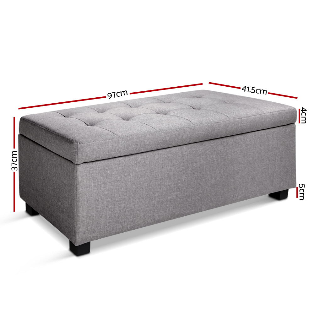 Large Fabric Storage Ottoman - Light Grey - image2