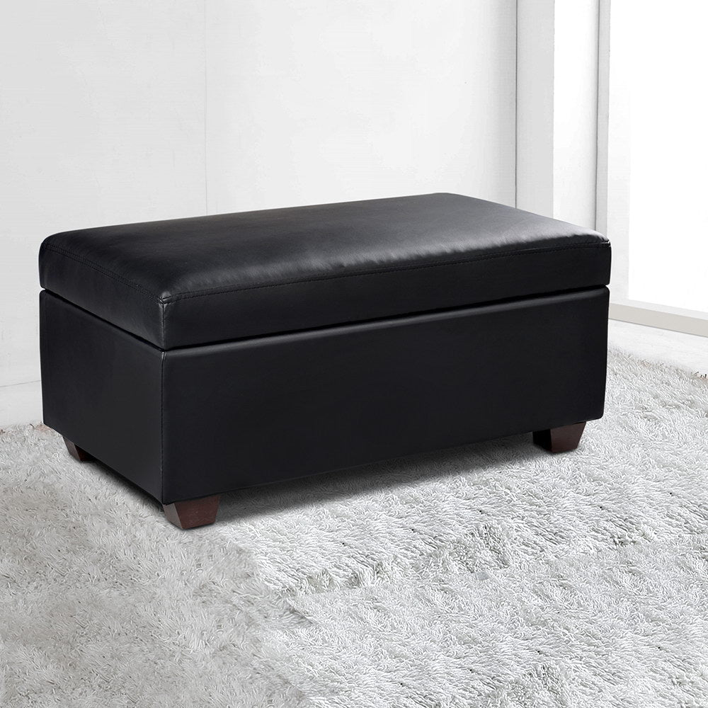 Faux PU Leather Storage Ottoman - Black - image7