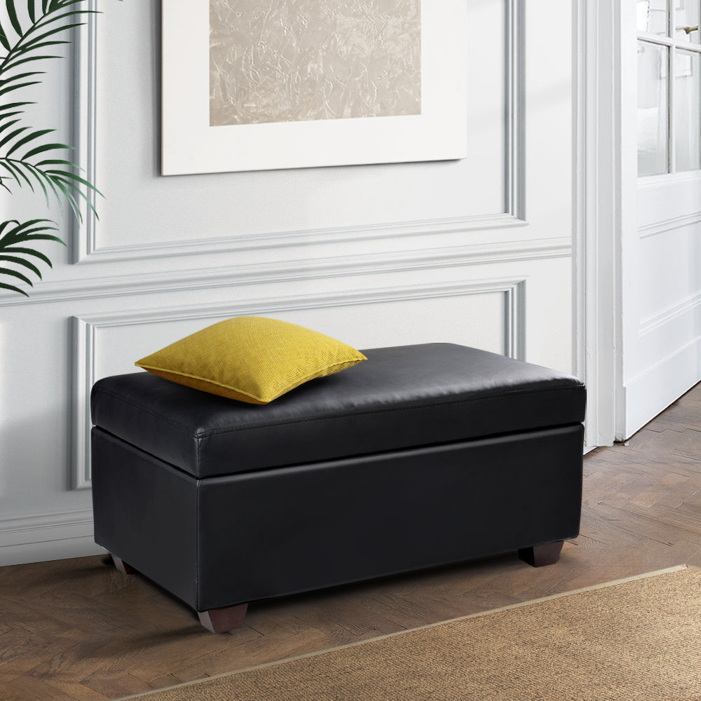 Faux PU Leather Storage Ottoman - Black - image8