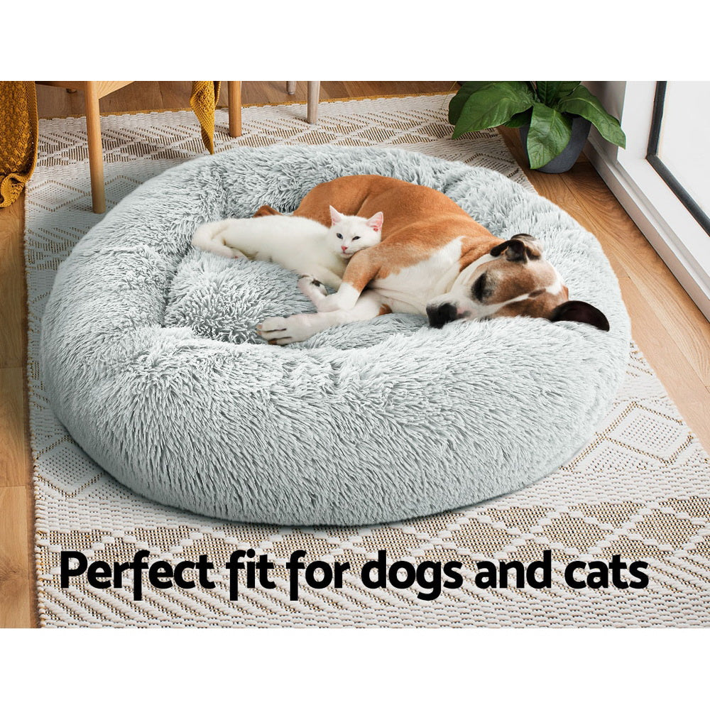 Pet Bed Dog Cat Calming Bed Large 90cm Light Grey Sleeping Comfy Cave Washable - image7