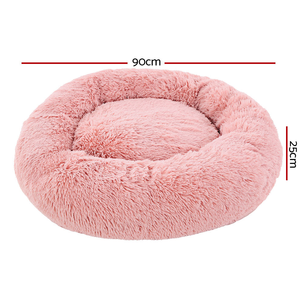 Pet Bed Dog Cat Calming Bed Large 90cm Pink Sleeping Comfy Cave Washable - image2