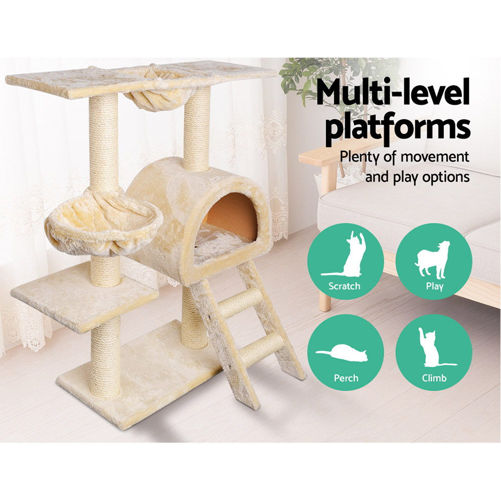 Cat Tree 100cm Trees Scratching Post Scratcher Tower Condo House Furniture Wood Beige - image3