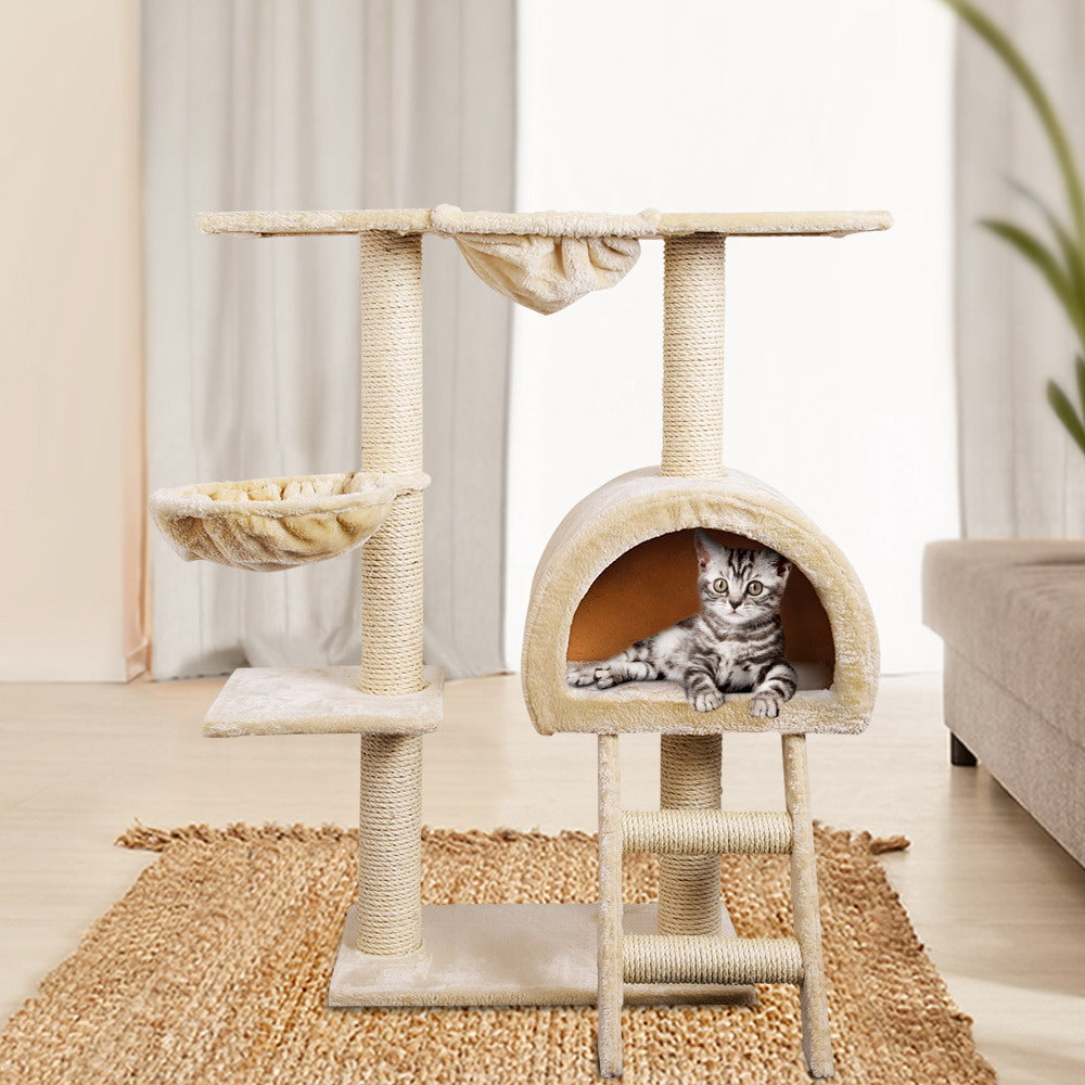 Cat Tree 100cm Trees Scratching Post Scratcher Tower Condo House Furniture Wood Beige - image7